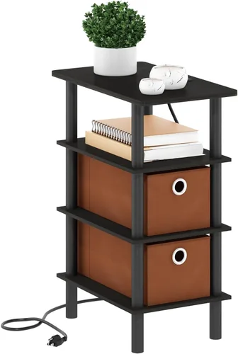 Miniatura 14 de Furinno Turn-N-Tube - Mesa auxiliar cuadrada de 2 niveles con estación de carga, mesita de noche, mesita de noche con puerto USB y tipo C, para sala