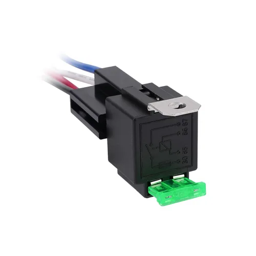 APIELE Relé de 4 pines 12V 40A con fusible de 30A DC SPST fusionado normalmente abierto 1NO con enchufe de arnés de 14 AWG para motor de camión de