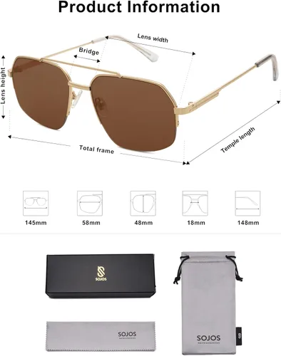 Miniatura 23 de SOJOS Trendy Aviator Sunglasses Mens Womens Retro Double Bridge Metal Frame Semi-Rimless Shades SJ1191