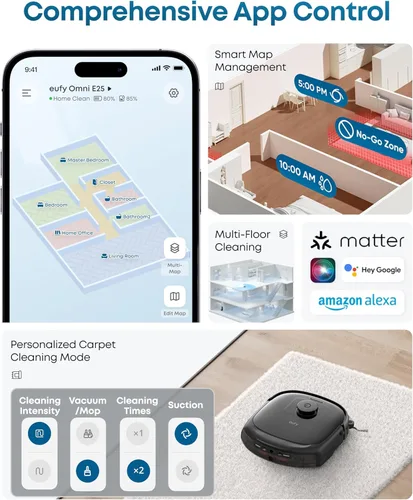 Miniatura 7 de eufy Aspiradora robot E25, succión de 20,000 Pa, trapeador de rodillo HydroJet siempre limpio, robot aspirador y trapeador todo en uno, limpieza