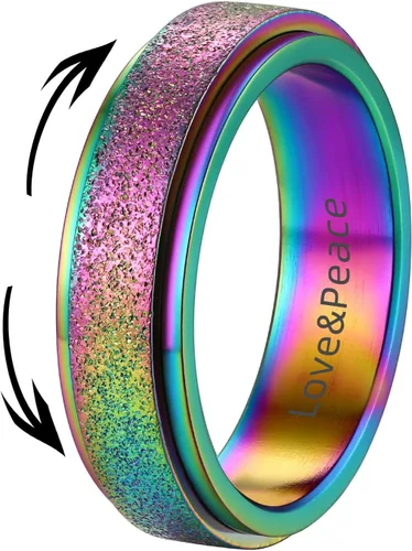 Miniatura 17 de Supcare Anillos antiestrés para mujer de 4/6/0.315 in para la ansiedad, anillo de pulgar con chorro de arena, regalo para mujeres, talla 7-14