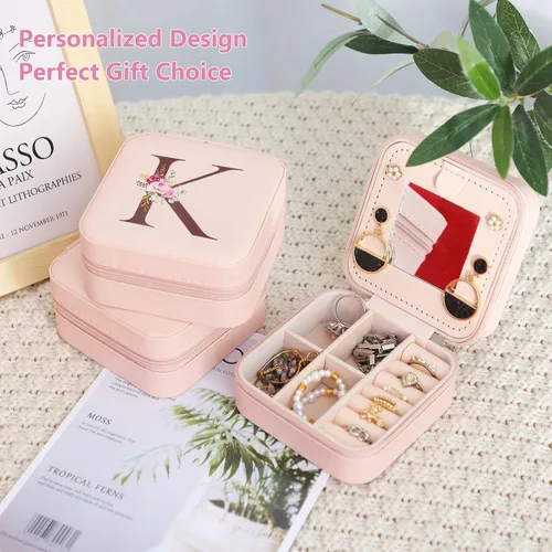 Miniatura 7 de FUNARTY Joyero de viaje con espejo para mujeres y niñas, estuche organizador de joyas, estuche organizador de cumpleaños, regalos de Navidad
