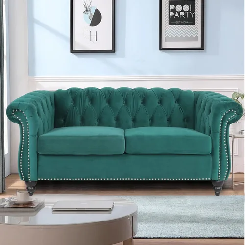 Miniatura 14 de LEVNARY Sillón Chesterfield de Terciopelo, Sillón Individual de Estilo Moderno de Mediados del Siglo con Respaldo de Botones y Decoración con Beige