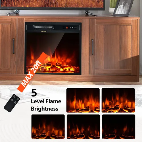 Miniatura 6 de Tangkula Soporte eléctrico para TV de hasta 65 pulgadas, con chimenea sintética de 18 pulgadas y 1500 W, termostato integrado, brillo de 5 niveles