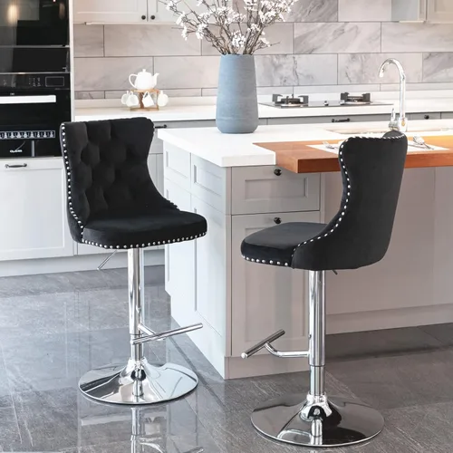 Miniatura 9 de Sillas para Barra de Cocina, Bancos para Barra de Cocina, juego de 2 sillas giratorias de bar de cocina con respaldo, para el hogar pub e isla Negro