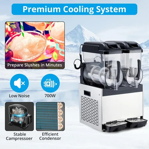 Miniatura 4 de Máquina comercial de granizado 12l 2 tanque 700w máquina congelada bebida, acero inoxidable Margarita vino Slush & Smoothies máquina para Negro