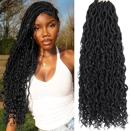 Miniatura 35 de Extensiones de cabello sintético de ganchillo de 24 pulgadas con extremos rizados, extensiones de cabello sintético con extremos rizados, trenzas