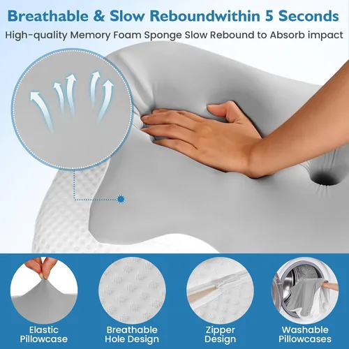 Miniatura 7 de Almohada cervical para aliviar el dolor de cuello, almohada cervical para dormir de lado, almohada ergonómica de espuma viscoelástica para dormir