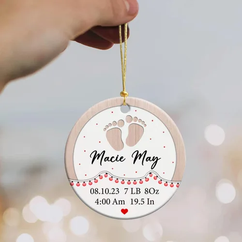 Miniatura 6 de Adorno de cerámica personalizado para la primera Navidad del bebé 2026, adorno de cerámica personalizado para la primera Navidad, estadísticas