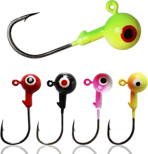 Miniatura 7 de Ganchos para cabeza de plantilla de pesca con ojos 3D, plantilla de cabeza de bola colorida, ganchos afilados para pesca de gusanos, señuelos