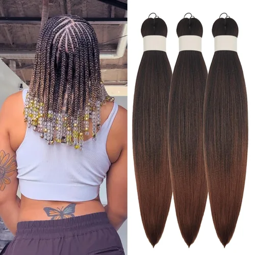 Miniatura 54 de Pelo corto negro trenzado preestirado de 14 pulgadas para trenzas sin nudos, pelo sintético 1B trenzado para trenzas Bob Box