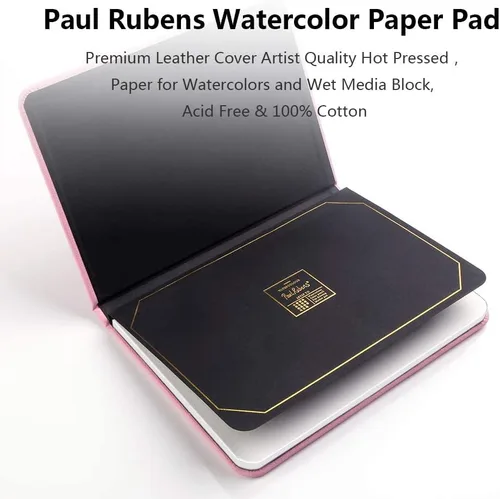 Miniatura 4 de Paul Rubens Bloque de papel para acuarela, cubierta de cuero premium de calidad artística, papel prensado en caliente para acuarelas y medios Bloque