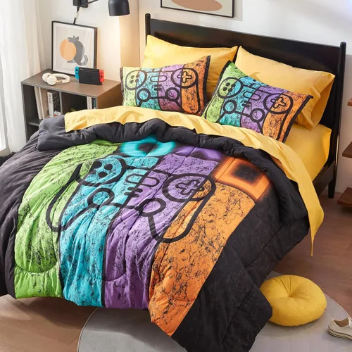Miniatura 25 de SLEEP ZONE - Juego de edredón de 5 piezas tamaño Individual para niños, estampado suave, con edredón, sábanas y fundas para cojín y almohada, diseño
