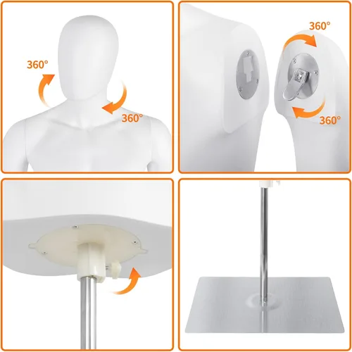 Miniatura 3 de Maniquí de medio cuerpo con torso y soporte para vestido femenino, de plástico desmontable, soporte de maniquí con altura de 30”-46” y base de metal