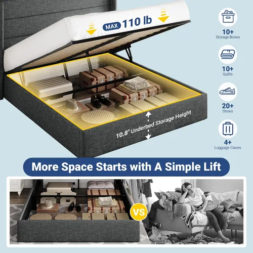 Miniatura 3 de Allewie Cama de almacenamiento elevable tamaño Queen, cabecera moderna con respaldo alado, soporte hidráulico, no necesita somier, gris oscuro