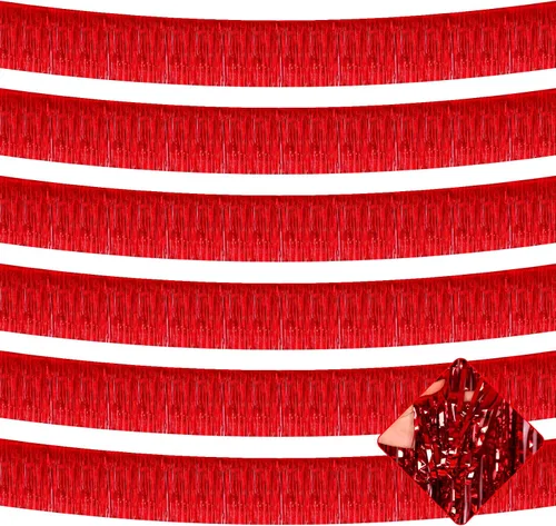 Miniatura 23 de Paquete de 10 unidades de guirnalda de flecos de papel de aluminio de 10 pies con lentejuelas metálicas, bandera para colgar en la pared, telón