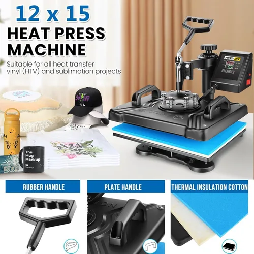 Miniatura 2 de Máquina de prensa de calor para camisetas, máquina de transferencia de calor 5 en 1, prensa de impresión de calor de 12 x 15 pulgadas