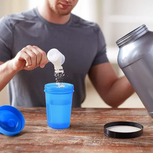 Miniatura 6 de Shaker Bottle - Batido de proteínas y botella agitadora de 16 onzas/13.5 fl oz con bolas batidoras, plástico sin BPA (azul + rosa (2 unidades)