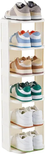 Miniatura 10 de UFORU - Zapatero pequeño, organizador de zapatos vertical de 5 niveles de plástico para espacios pequeños y estrechos, organizador de zapatos Negro