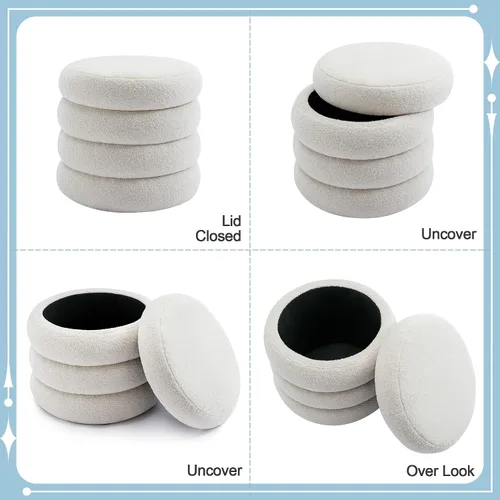 Miniatura 8 de Flouki Otomana redonda de almacenamiento de 19.5 pulgadas, taburetes de tocador para dormitorio, otomana de entrada para mesa de consola, taburete