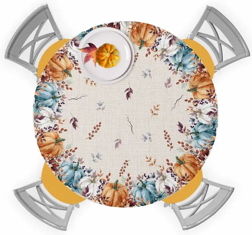 Miniatura 36 de Mantel ajustado redondo de Navidad con Poinsettia, mantel de lino retro de Navidad impermeable para mesa circular, mantel circular elástico de Rojo