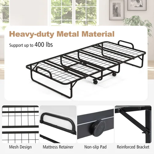 Miniatura 5 de GOFLAME Cama plegable con colchón de espuma viscoelástica, cama de invitados de tamaño individual con marco de metal resistente, cama plegable