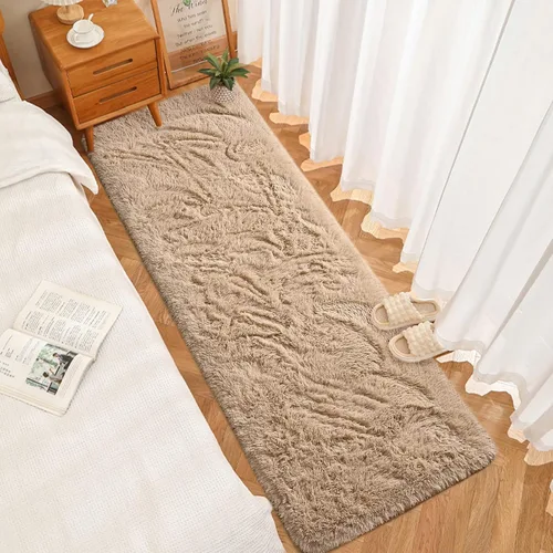 Miniatura 2 de DweIke Alfombras de pasillo beige esponjosas para dormitorio, 2 x 6 pies, alfombra larga de felpa suave para niñas y niños, antideslizante y lavable