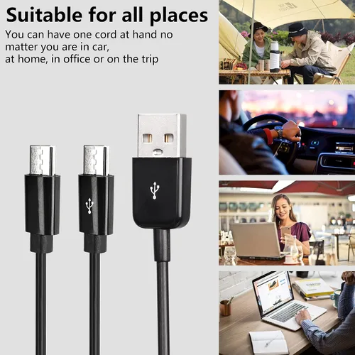 Miniatura 5 de CERRXIAN Cable de carga divisor USB tipo C, cable de carga múltiple 2 en 1 de 1 pies, USB A a 2 USB tipo C Y Splitter Data Snyc cable