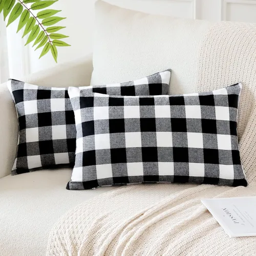 Miniatura 8 de OTOSTAR Paquete de 2 fundas de almohada decorativas de cuadros búfalo navideños de 12x20 pulgadas, lino clásico estilo granja, fundas de cojín