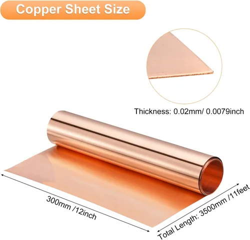 Miniatura 2 de uxcell Rollo de chapa de cobre 3500mm x 300mm x 0,2mm, tira de cobre puro al 99,9%, lámina de cobre para electricidad, lámina de metal