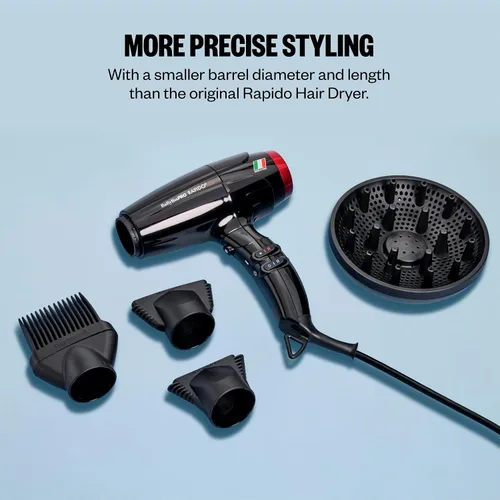 Miniatura 6 de Secador de pelo de alta velocidad BaBylissPRO 2000W Brushless Motor for All Hair Types, Engineered Airflow for Frizz-Free Results, Black, BRAP2