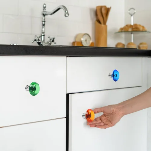 Miniatura 5 de Paquete de 11 tiradores de cajón de cristal coloridos, tiradores de alacena de vidrio de 30mm con forma de diamante para armario, cocina, baño