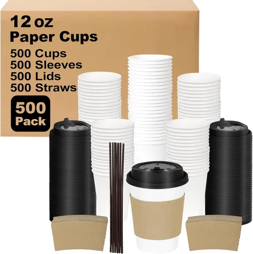 Miniatura 65 de Paquete de 100 tazas de café desechables de 8 onzas, tazas de papel desechables de color marrón a granel, tazas de café para té caliente, chocolate