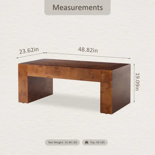 Miniatura 2 de COZAYH Modern Burl Finish Coffee Table, Wood Block Center Table with Thick Legs, Minimalist Rectangular Cocktail Table for Living Room, Dark Brown