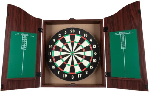 Juego de gabinete de tablero de dardos con tablero de 45,7 cm, 6 dardos con punta de acero y pizarra para anotaciones, para salas de juegos, retiros