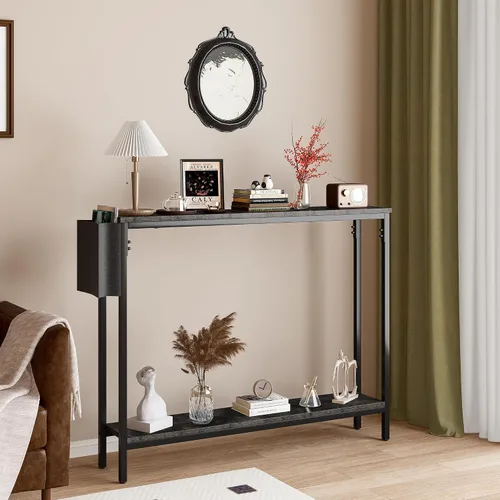 Miniatura 2 de Bigbiglife Mesa de Consola de Entrada de 39.4", Mesa de Sofá Estrecha Industrial de 2 Niveles con Estantes de Almacenamiento para Pasillo, Sala
