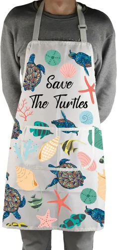 Miniatura 4 de MBMSO Delantal de cocina de tortuga, delantal de tortuga marina para mujer, regalo para amantes de las tortugas marinas, delantal de regalos