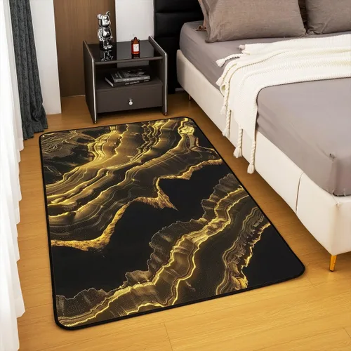 Miniatura 4 de jejeloiu Alfombra de decoración de mármol negro y dorado, alfombra para sala de estar, dormitorio, para niños, niñas, adolescentes, decoración