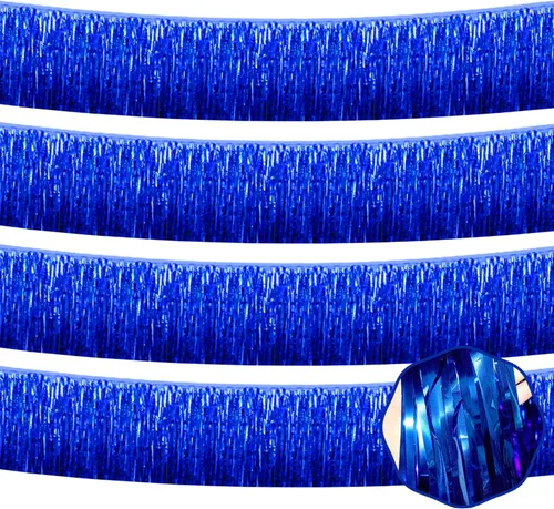 Miniatura 11 de Paquete de 4 guirnaldas de flecos de papel de aluminio negro de 10 pies con serpentinas metálicas de oropel para colgar en la pared, telón de fondo