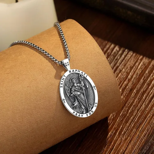 Miniatura 55 de Vito Collar de plata de ley 925 para mujeres y hombres, San Benito, crucifijo, Caravaca, San Cristóbal, San Judas, medalla patronal, amuleto