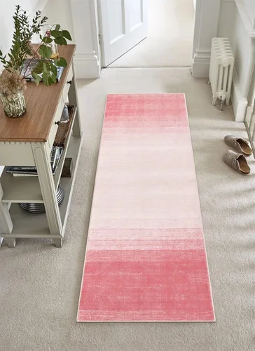 Miniatura 7 de Wonnitar Alfombra rosa lavable de 2 x 6 pies, moderna alfombra de pasillo de baño en degradé, contemporáneo, antideslizante, alfombra degradada