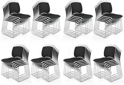 Miniatura 29 de VINGLI Juego de 4 sillas apilables de oficina con base de trineo de metal, asiento y respaldo ergonómicos acolchados de plástico, capacidad de 350