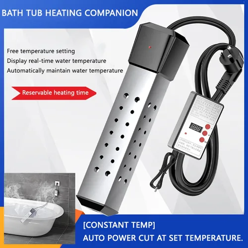 Miniatura 2 de Calentador de agua de inmersión con control de temperatura, termostato de 2000 W, calentador de agua sumergible con protector de acero inoxidable
