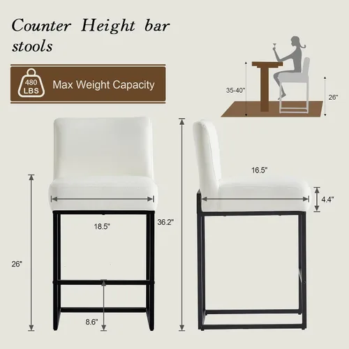 Miniatura 2 de Taburetes de bar de altura de mostrador, taburetes de bar de 26 pulgadas, 1 juego, taburetes de cocina modernos de cuero sintético con respaldos