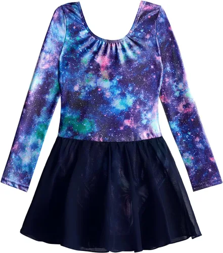 Miniatura 142 de EQSJIU Leotardo de baile de manga larga para niñas, vestido de ballet brillante con copo de nieve, tutú con falda tutú para niñas