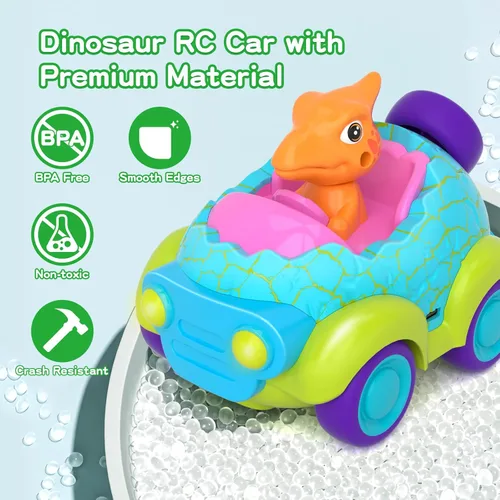 Miniatura 3 de Auto a control remoto para niños pequeños, juguetes de dinosaurio para edades de 2 a 4 años con luces y música, auto RC recargable, regalos
