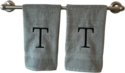 Miniatura 102 de Toalla de mano con inicial beige para baño, toalla bordada decorativa de calidad de hotel de lujo con monograma para tocador, spa, certificado