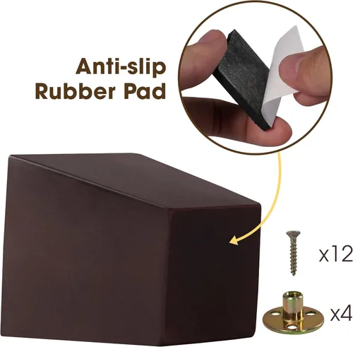 Miniatura 4 de Juego de 4 patas de madera para muebles (incluye broca) - Patas cuadradas para sofá, pierna de sofá - Patas de repuesto marrones de mediados