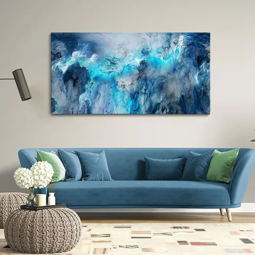 Miniatura 3 de Mofutinpo Arte de Pared en Lienzo Azul Decoración de Pared Abstracta Moderna para Sala de Estar Cuadros Contemporáneos para Decoración de Pared