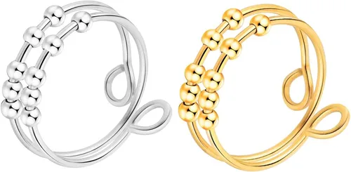 Miniatura 6 de Anillo antiestrés de doble capa para mujer, anillos ajustables para aliviar el estrés, anillos giratorios para hombres